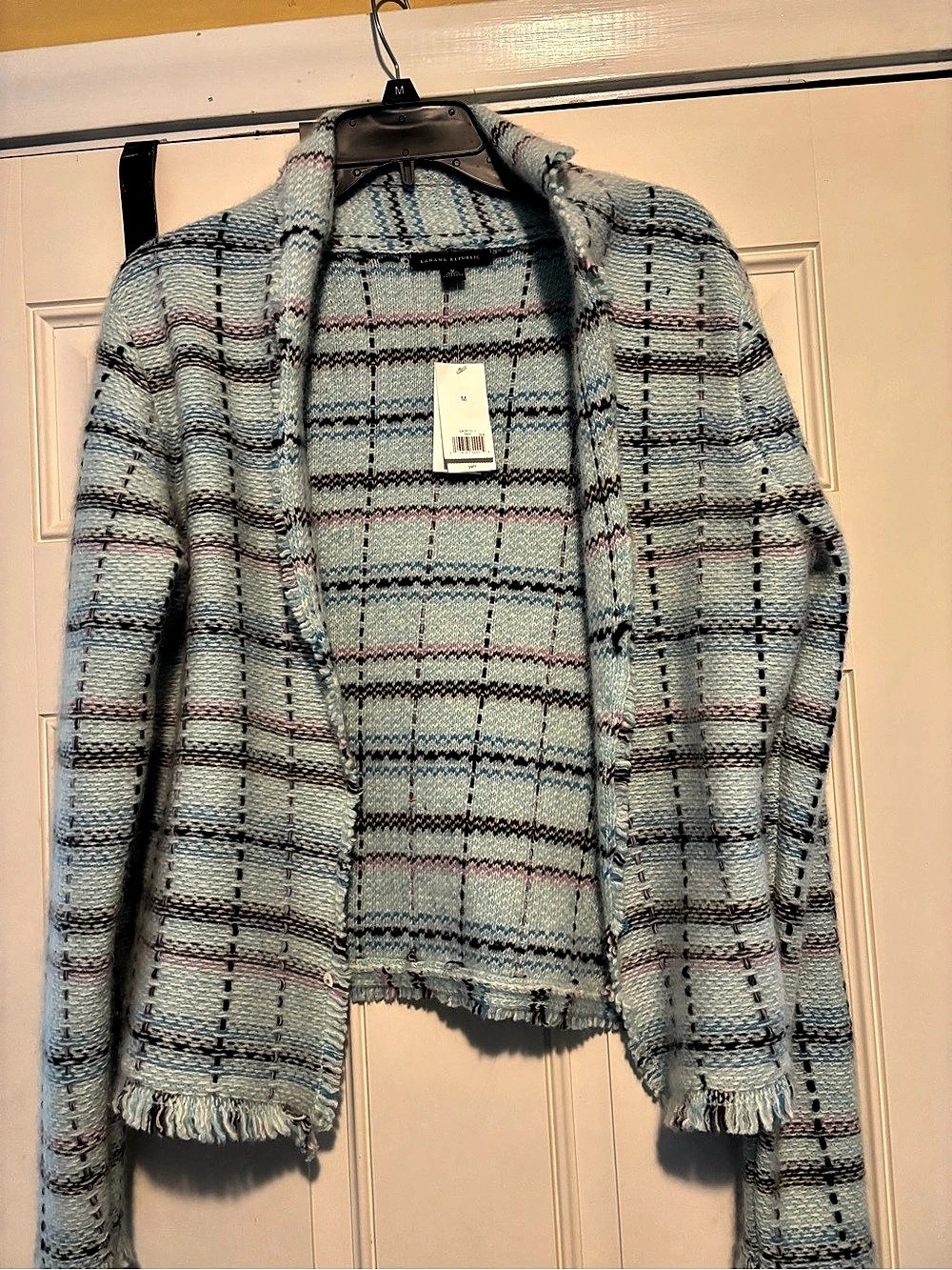 Banana Republic Plaid Fringe Jacket in Blue & Pink Size Small NWT